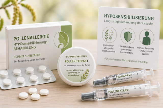 Diverse Medikamente zur Hyposensibilisierung bei Allergien; KI-Bild